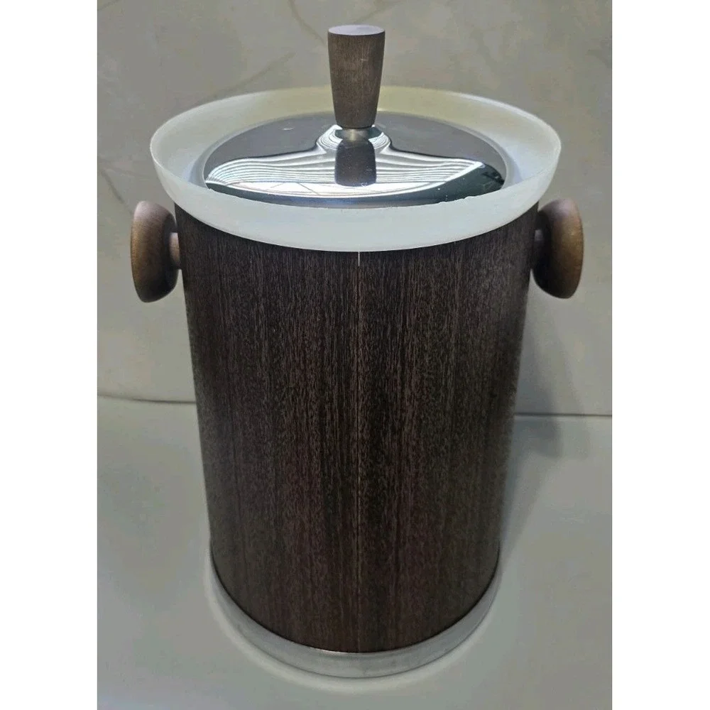 Vintage MCM Kromex Ice Bucket With Lid Brown 11